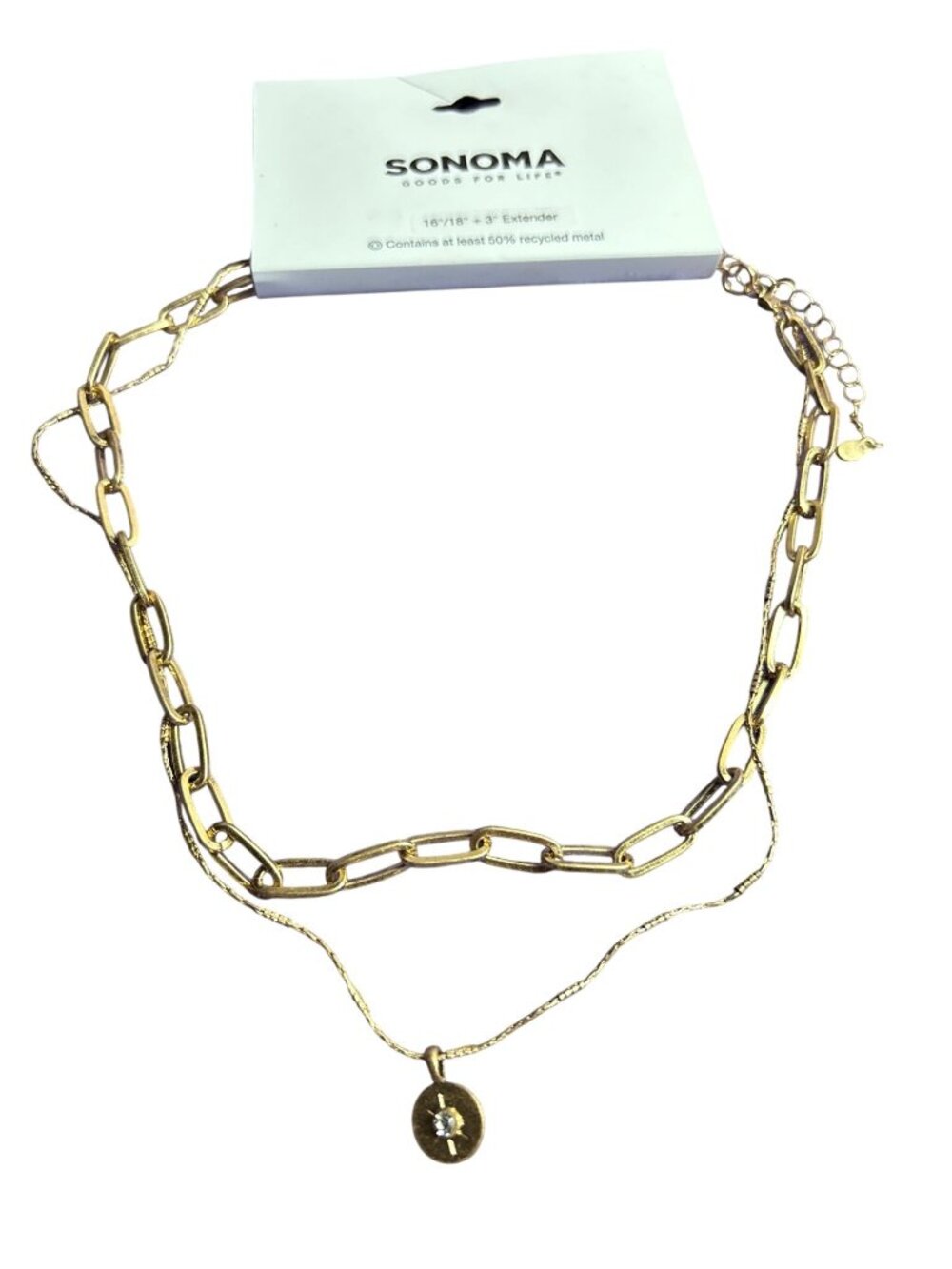 Sonoma 2 Strand Goldtone Necklace Paperclip Chain Star Clear Rhinestones New